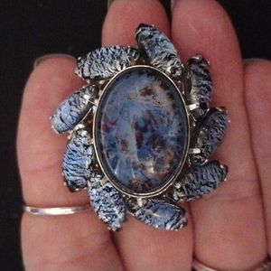 Silver Tone Blue/Black Swirl Stone Brooch